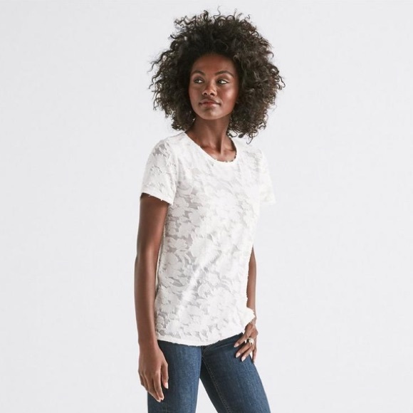 Lucky Brand Tops - SOLD NWT XS Lucky Brand Clipped Jacquard Neck Tee